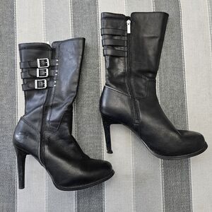 Harley-Davidson Black Heeled Boots with Buckle Detail